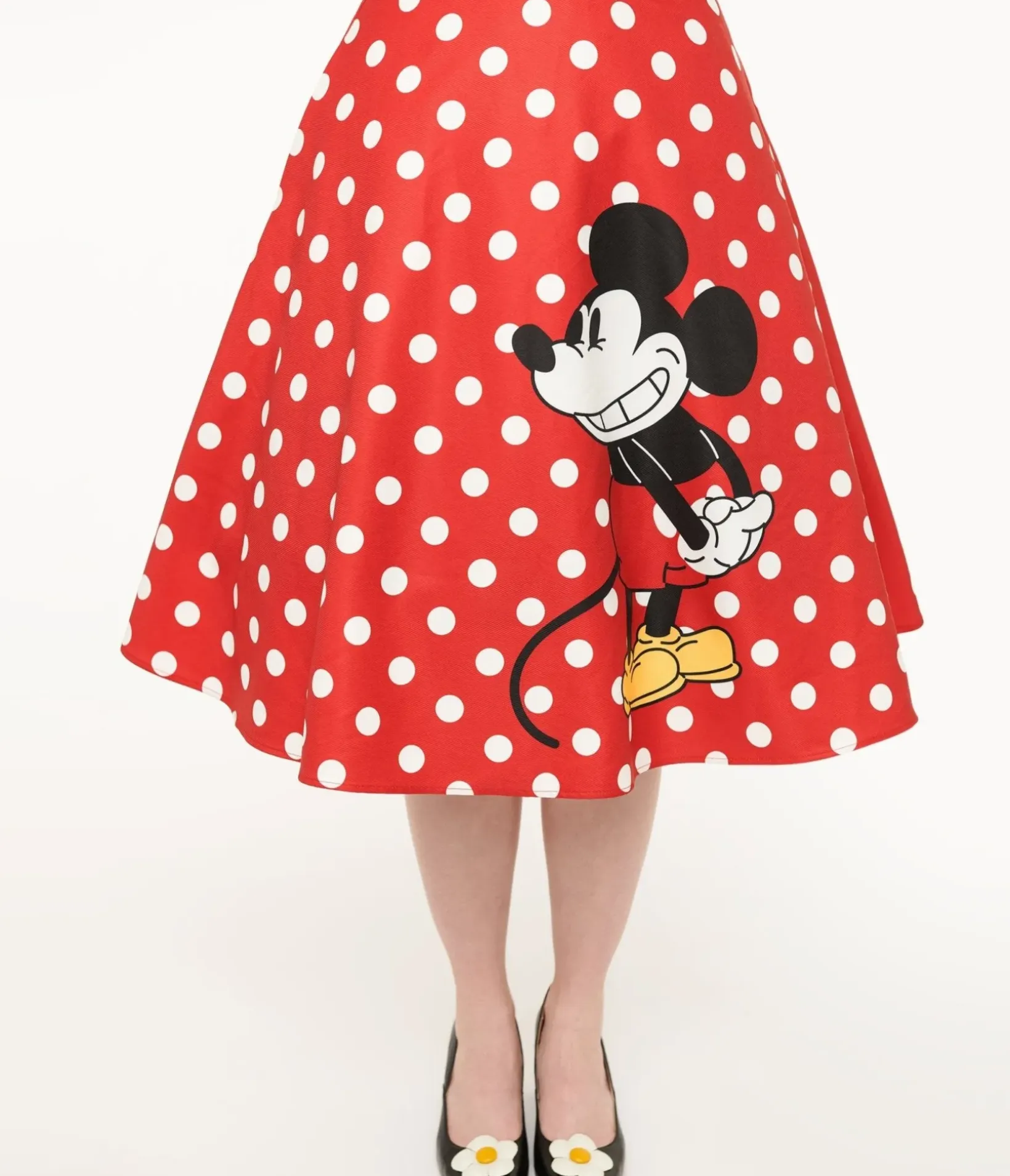 Unique Vintage Skirts|All Things Red>Disney Mickey & Friends Collection by Red & White Polka Dot Mickey Mouse Vivien Swing Skirt