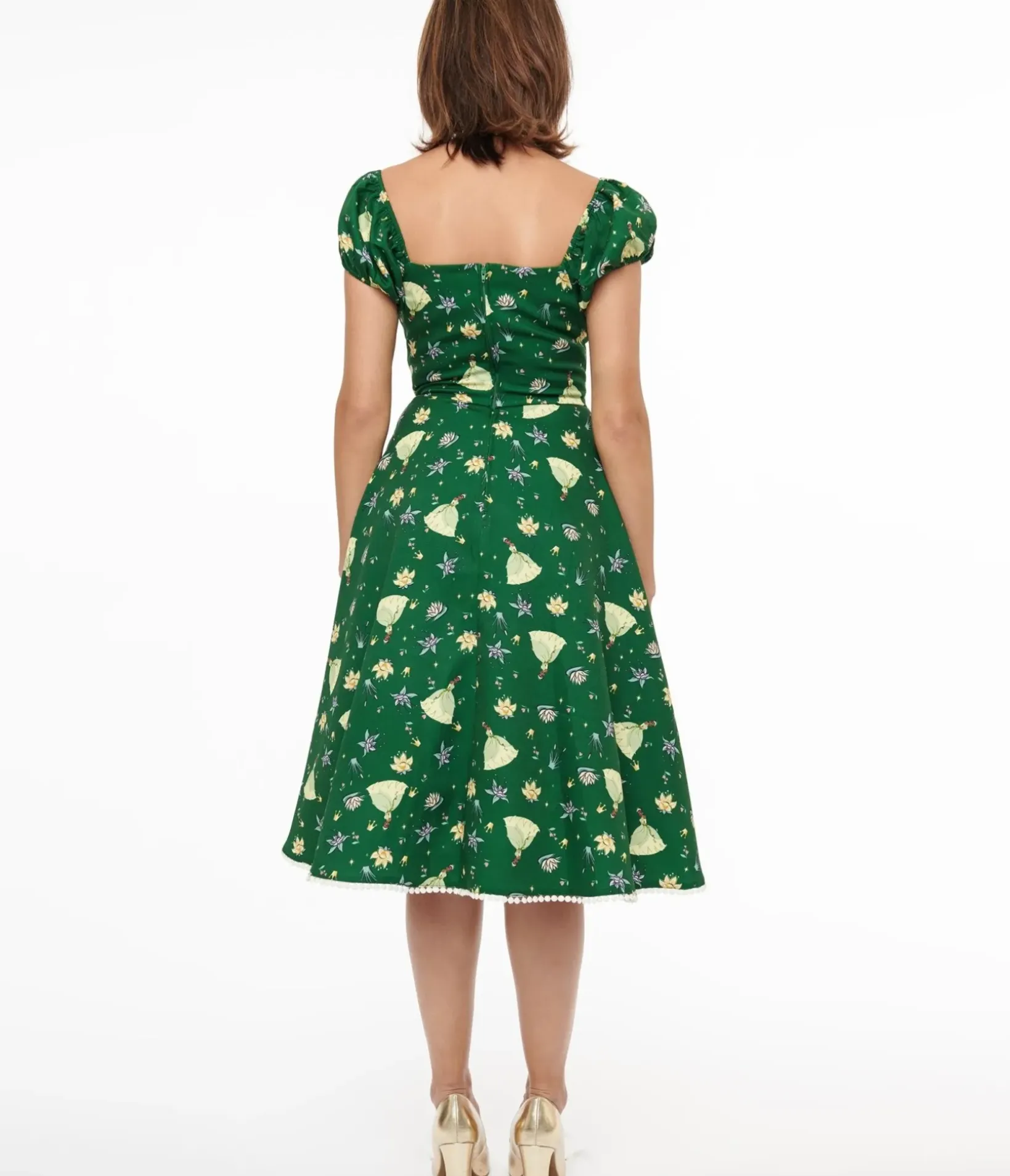 Unique Vintage Swing|Pocket Dresses>Disney Princess collection by Green Princess Tiana All Over Print Swing Dress