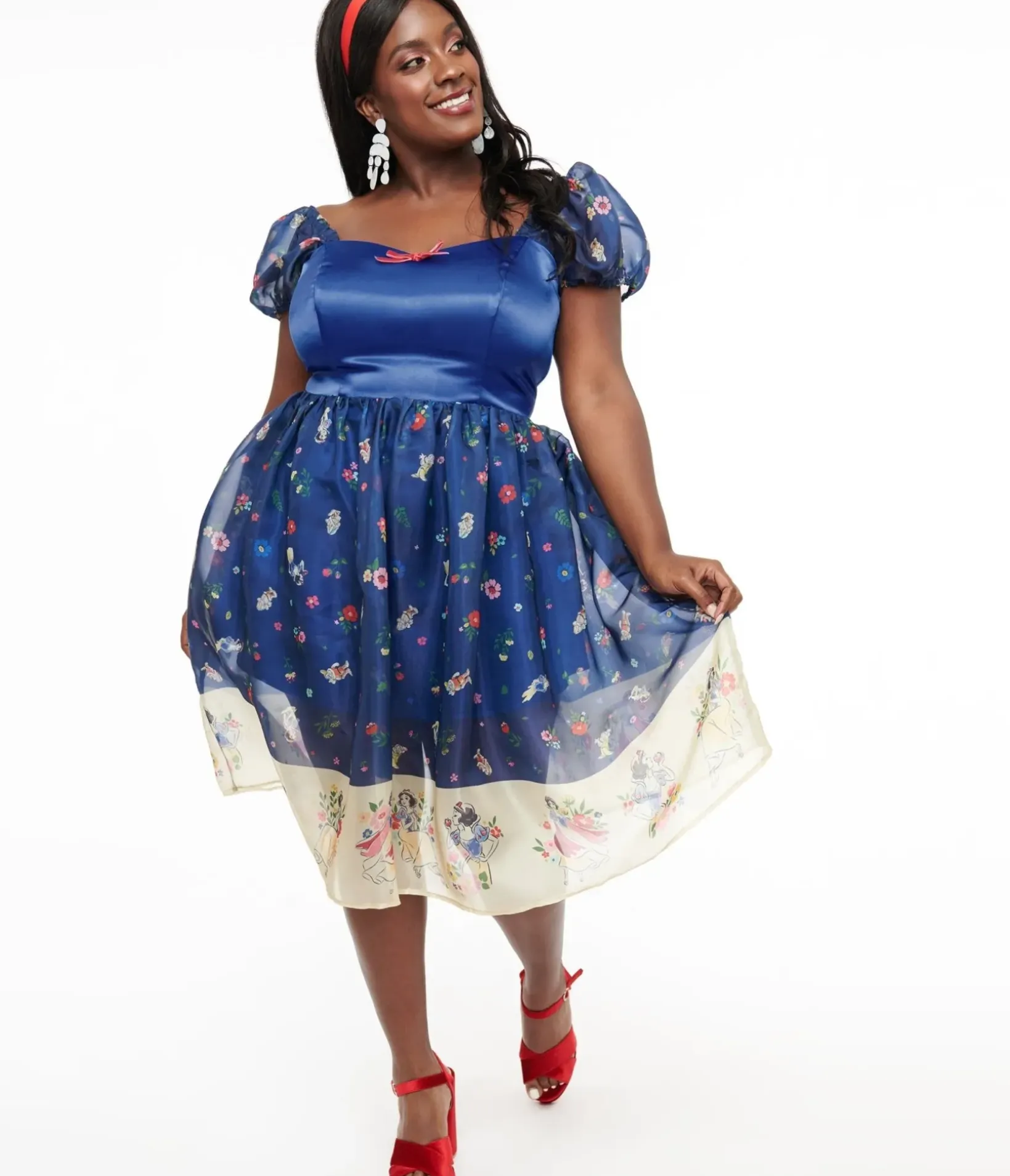 Unique Vintage Swing|Swing>Disney Princess collection by Plus Size Blue Snow White Print Sweetheart Dress