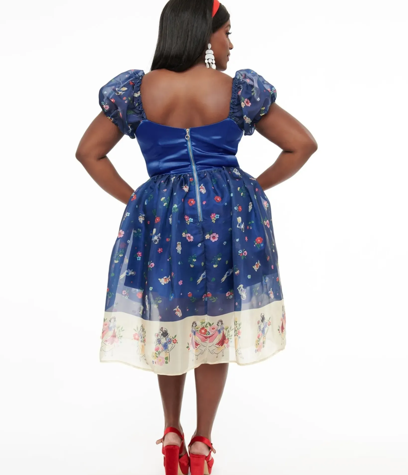 Unique Vintage Swing|Swing>Disney Princess collection by Plus Size Blue Snow White Print Sweetheart Dress