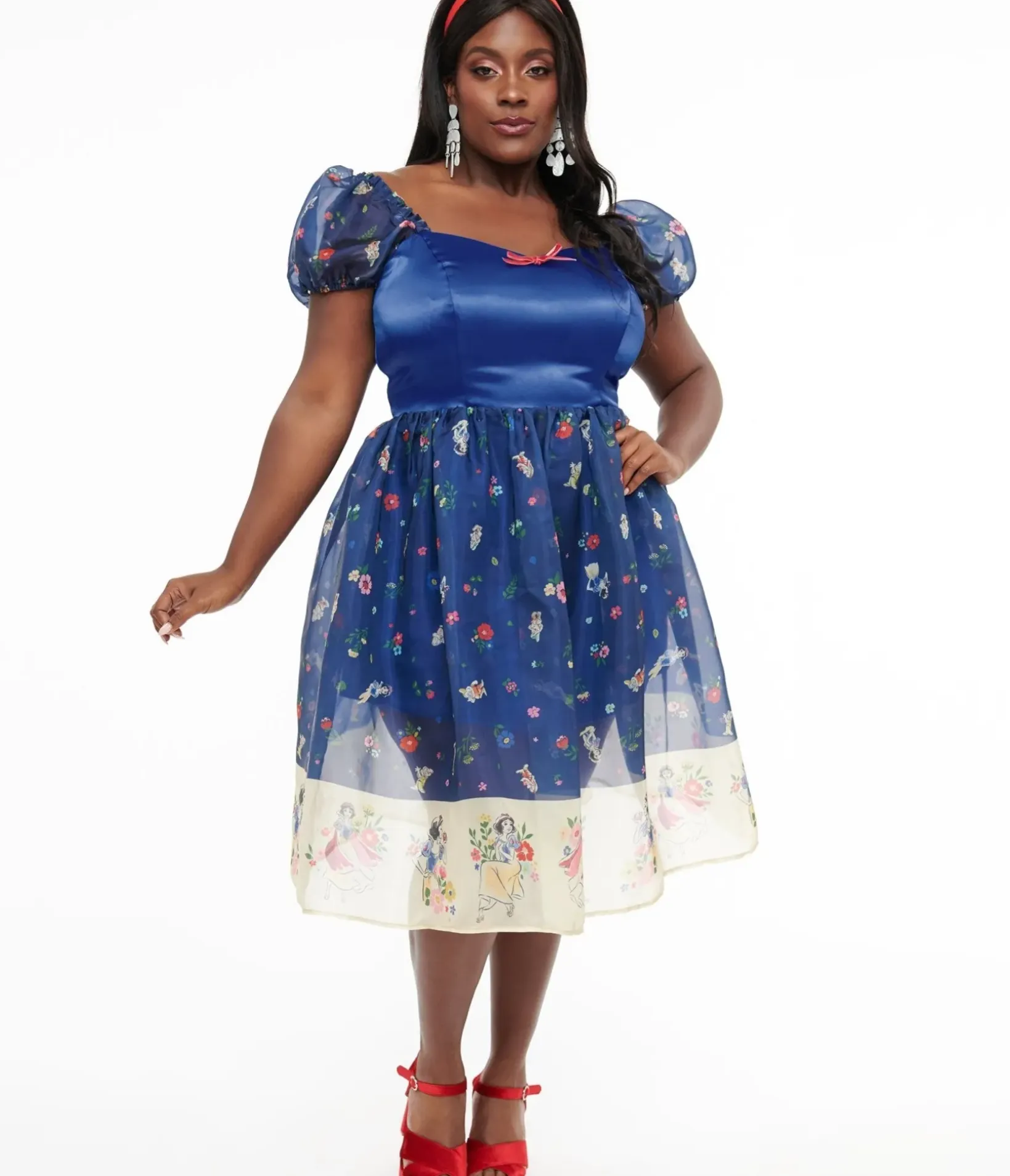 Unique Vintage Swing|Swing>Disney Princess collection by Plus Size Blue Snow White Print Sweetheart Dress