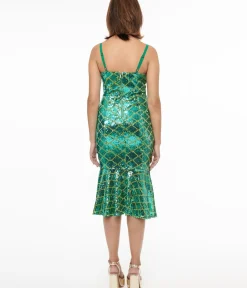Unique Vintage Pencil|Everyday Dresses>Disney Princess collection by Princess Ariel Green & Gold Sequin Wiggle Dress