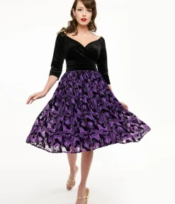 Unique Vintage Swing|Pocket Dresses>Disney Princess collection by Purple & Black Ursula Burnout Velvet Marceline Swing Dress