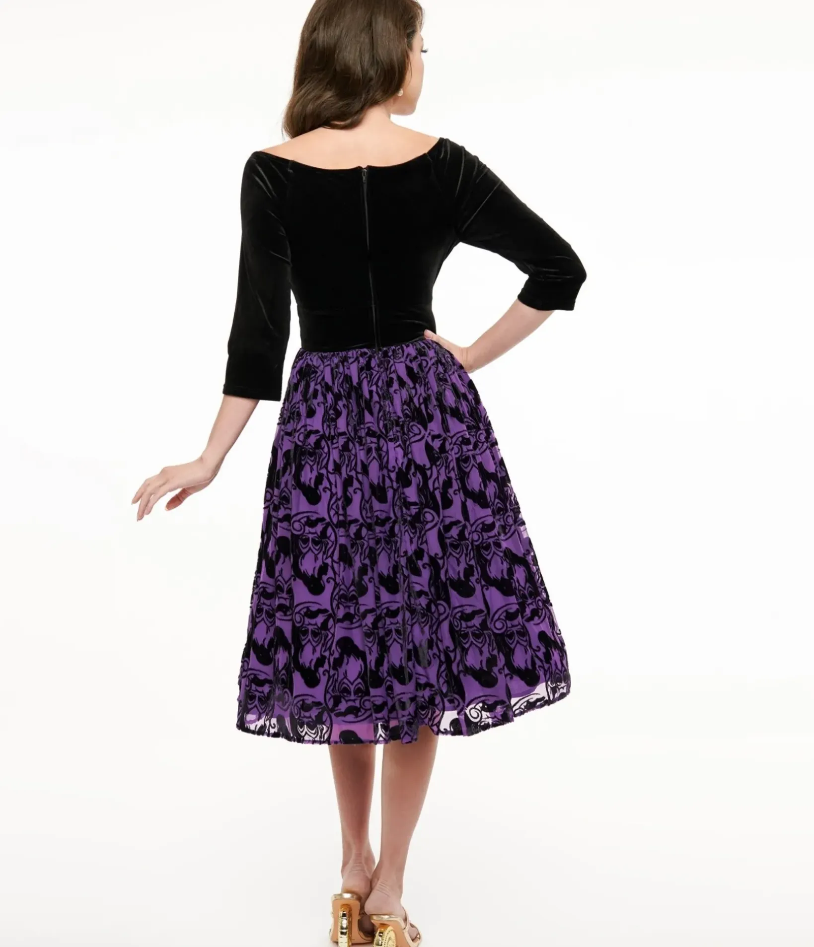 Unique Vintage Swing|Pocket Dresses>Disney Princess collection by Purple & Black Ursula Burnout Velvet Marceline Swing Dress