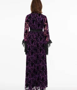 Unique Vintage Maxi|Everyday Dresses>Disney Princess collection by Purple & Black Velvet Burnout Maleficent Print Maxi Dress