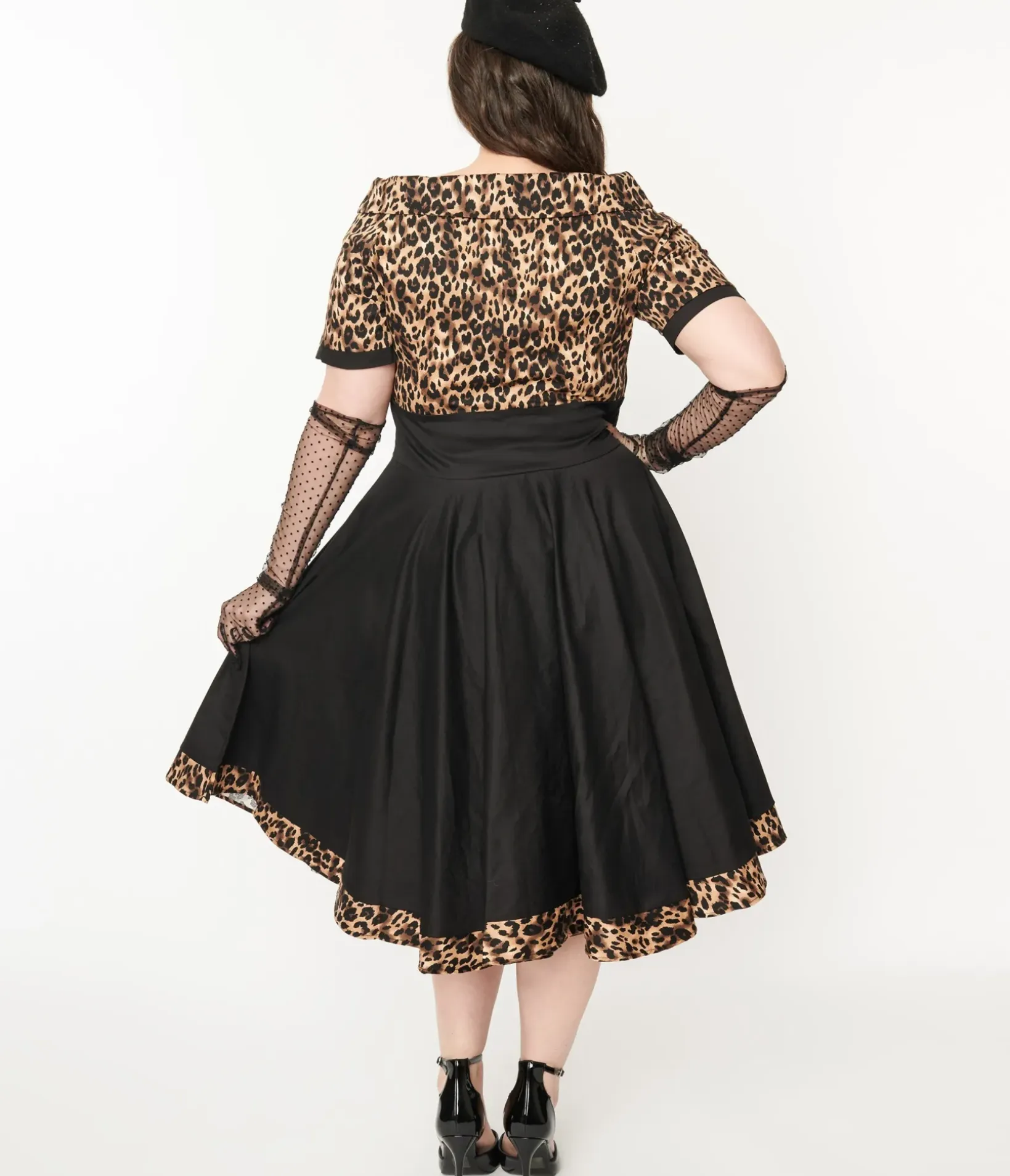 Unique Vintage Swing|Swing>Dolly & Dotty Black & Leopard Print Darlene Swing Dress