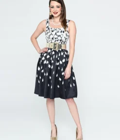 Unique Vintage Swing|Pocket Dresses>Dolly & Dotty Black & White Snowdrop Floral Swing Dress