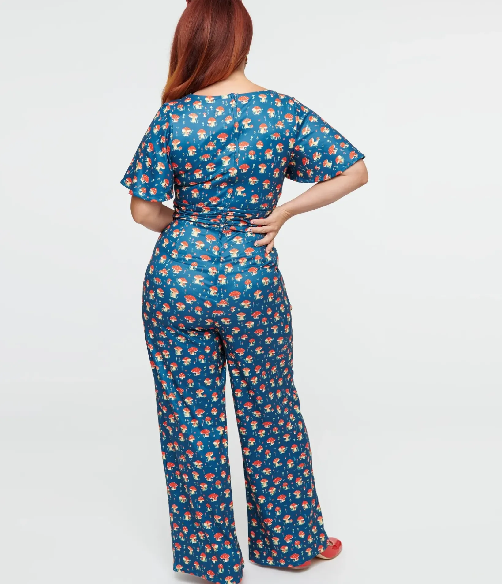Unique Vintage Pocket Dresses>Dolly & Dotty Blue Mushroom Print Charlotte Jumpsuit