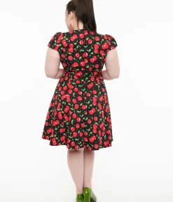 Unique Vintage Swing|Pocket Dresses>Dolly & Dotty 1950s Black Cherry Swing Dress