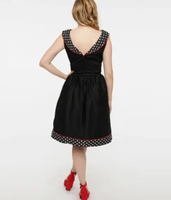 Unique Vintage Swing|Pocket Dresses>Dolly & Dotty 1950s Black & White Polka Dot Cindy Swing Dress