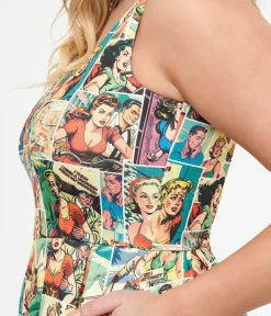 Unique Vintage Swing|Pocket Dresses>Dolly & Dotty 1950s Comic Book Print Amanda Swing Dress