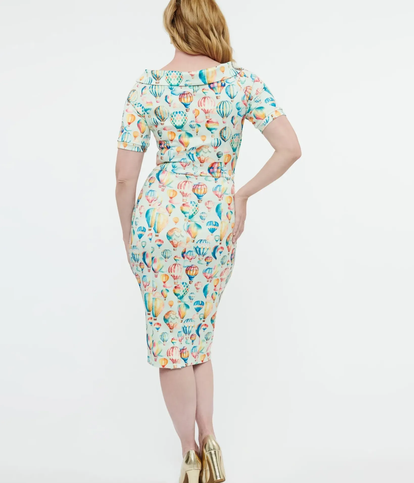 Unique Vintage Pencil|Pencil>Dolly & Dotty 1950s Light Blue Hot Air Balloon Valerie Wiggle Dress