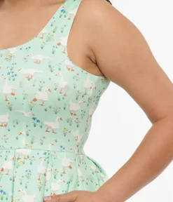 Unique Vintage Swing|Pocket Dresses>Dolly & Dotty 1950s Mint Green Duck Print Amanda Swing Dress