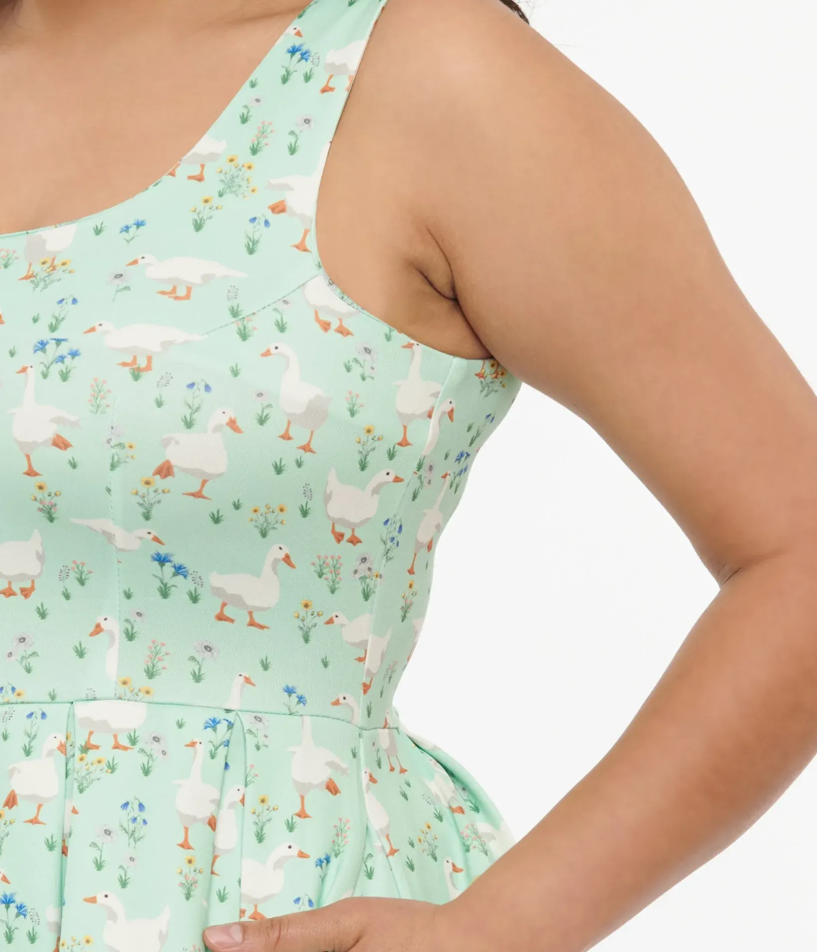 Unique Vintage Swing|Pocket Dresses>Dolly & Dotty 1950s Mint Green Duck Print Amanda Swing Dress