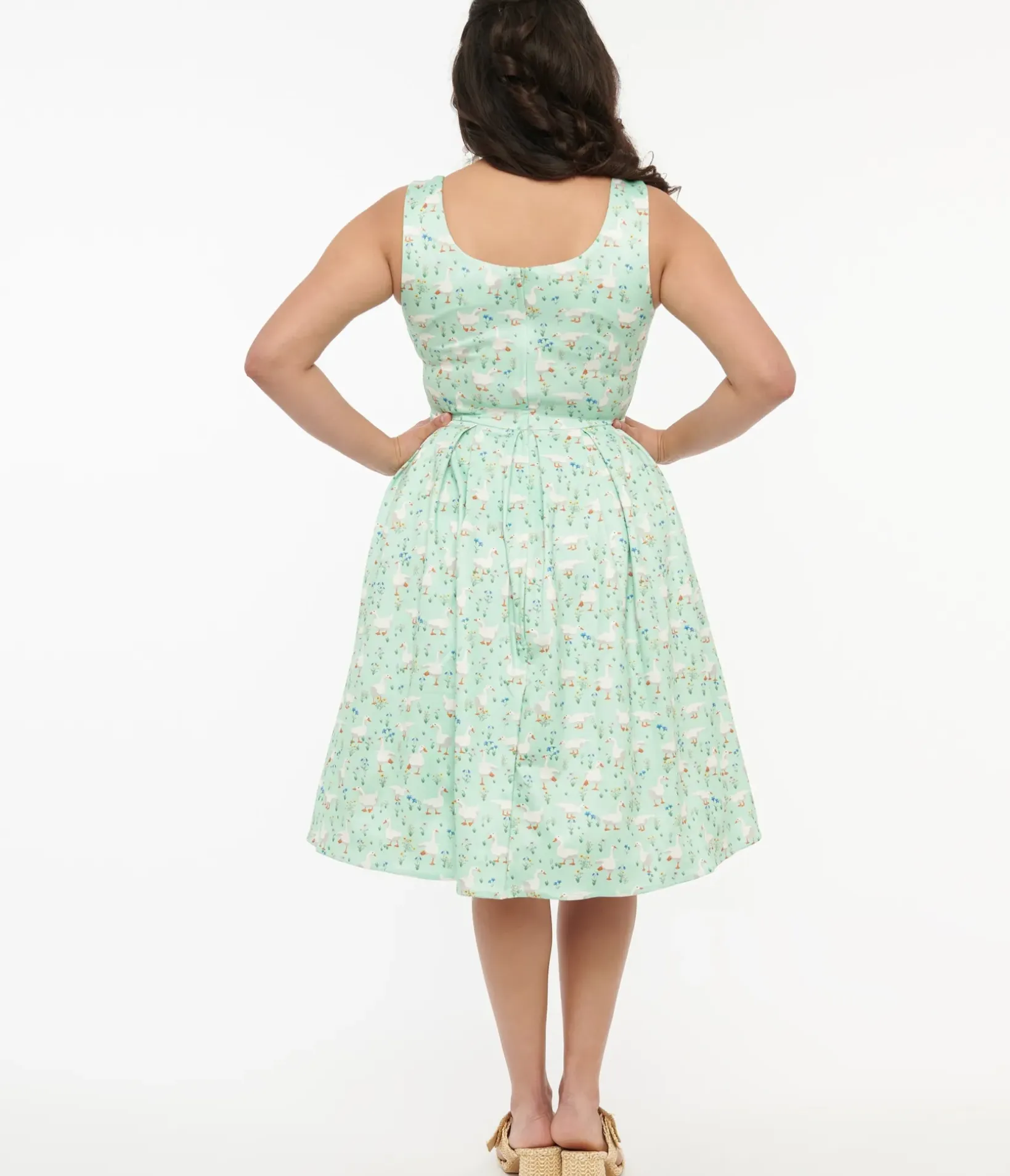 Unique Vintage Swing|Pocket Dresses>Dolly & Dotty 1950s Mint Green Duck Print Amanda Swing Dress