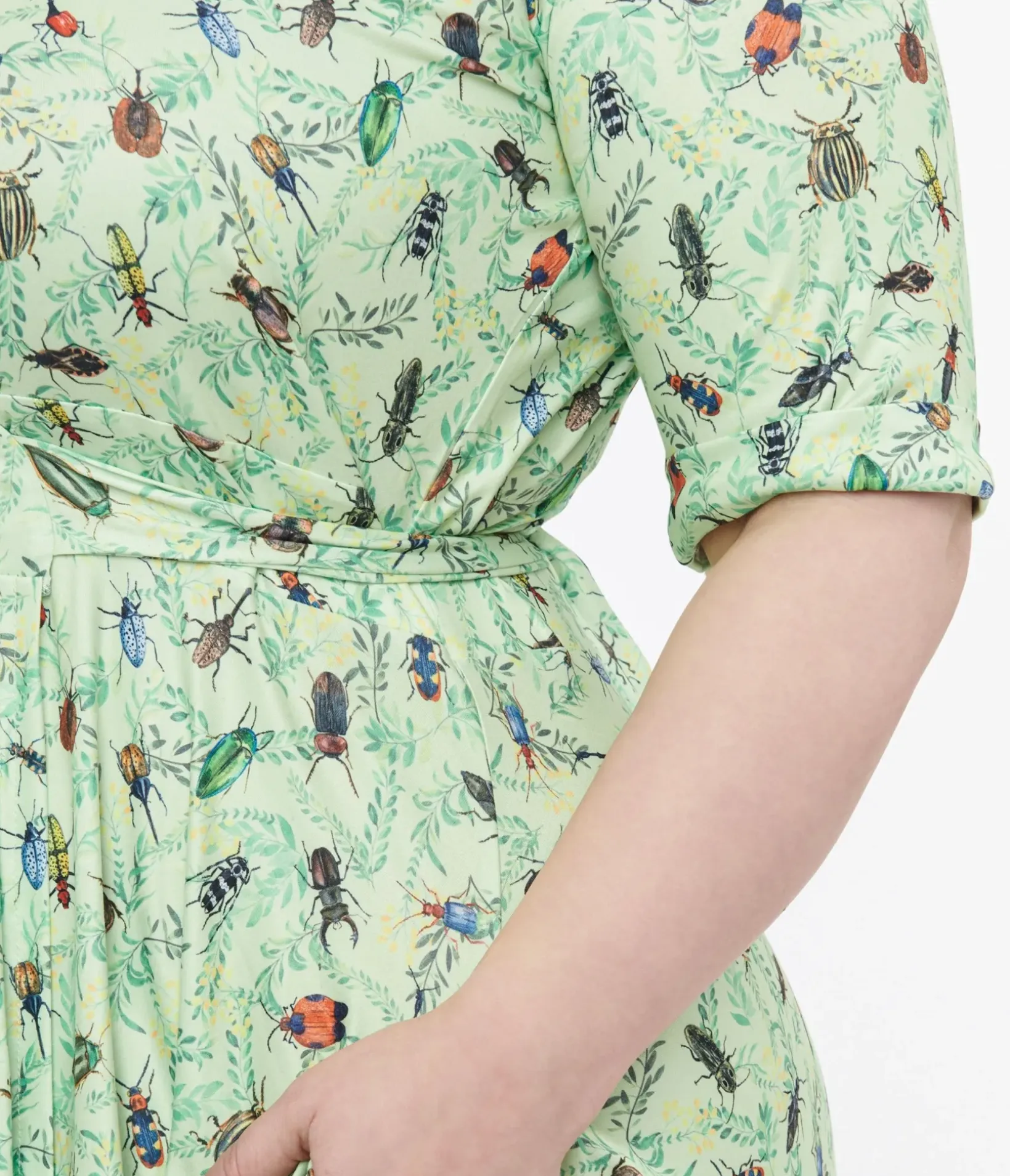 Unique Vintage Fit & Flare|Wrap Dresses>Dolly & Dotty 1950s Mint Green Nothing But Bugs Print Matilda Wrap Dress