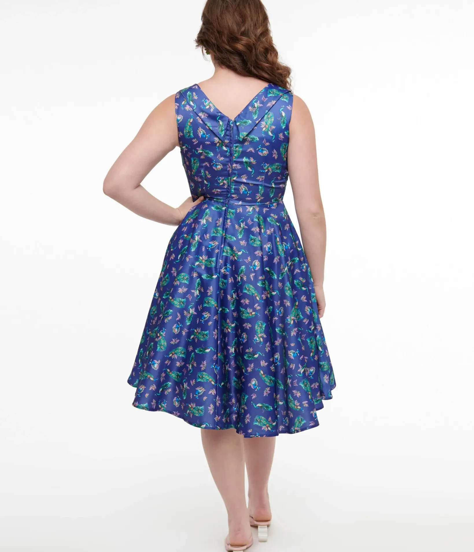 Unique Vintage Swing|Swing>Dolly & Dotty 1950s Purple & Teal Peacock Print Grace Swing Dress