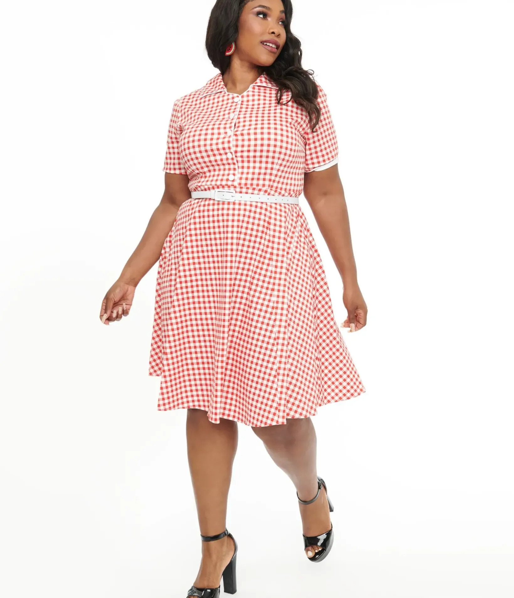Unique Vintage Swing|Swing>Dolly & Dotty 1950s Red Gingham Penelope Rockabilly Swing Shirt Dress