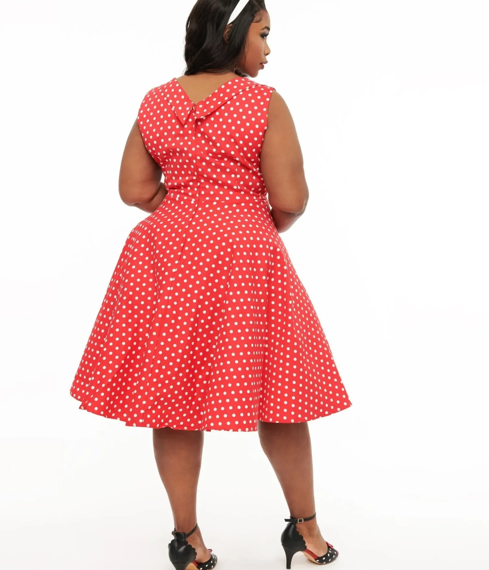 Unique Vintage Swing|Midi>Dolly & Dotty 1950s Red Polka Dot Grace Swing Dress