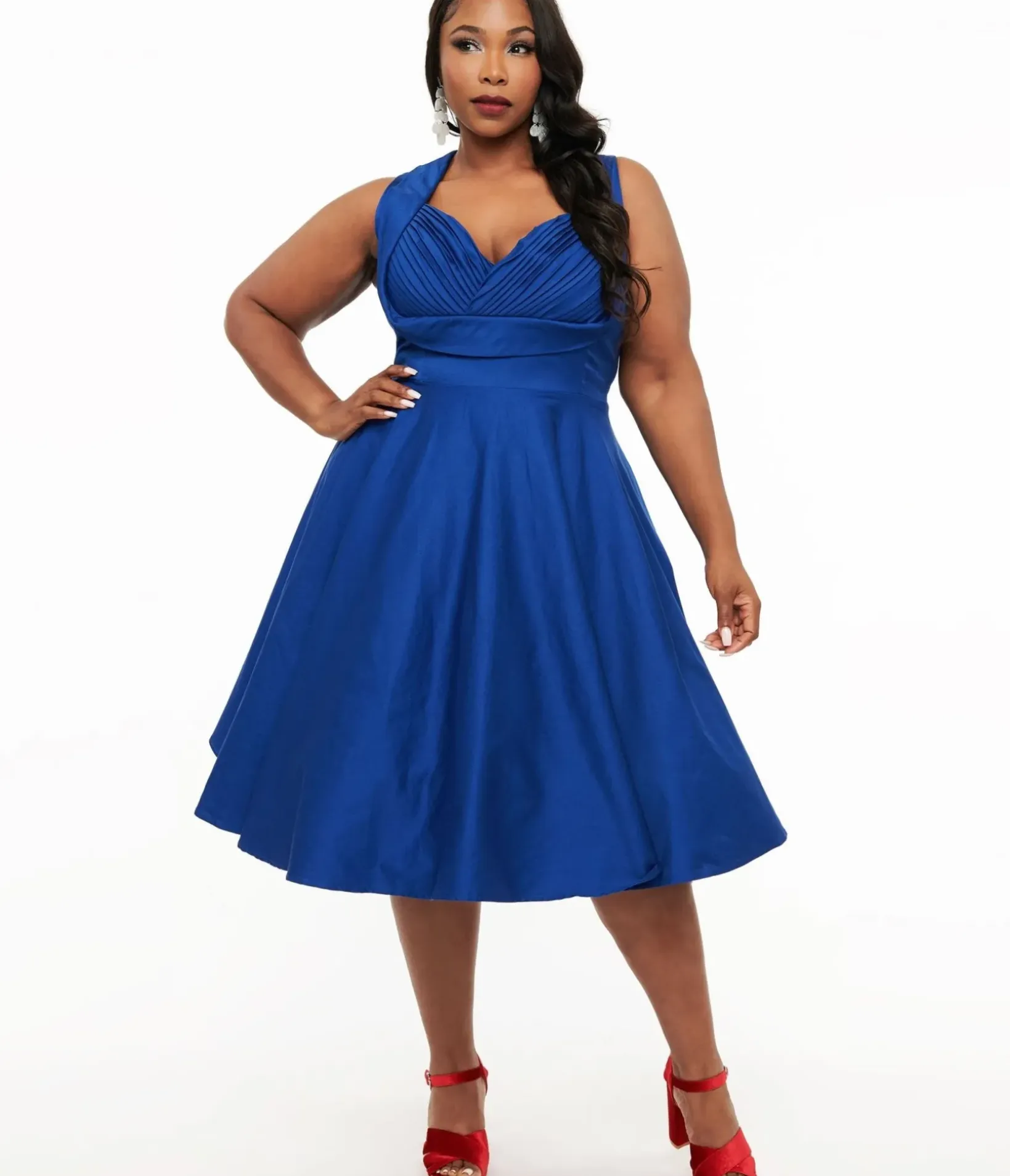 Unique Vintage Swing|Midi>Dolly & Dotty 1950s Royal Blue Grace Swing Dress