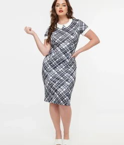 Unique Vintage Pencil|Pencil>Dolly & Dotty 1950s White & Black Checkered Toni Wiggle Dress