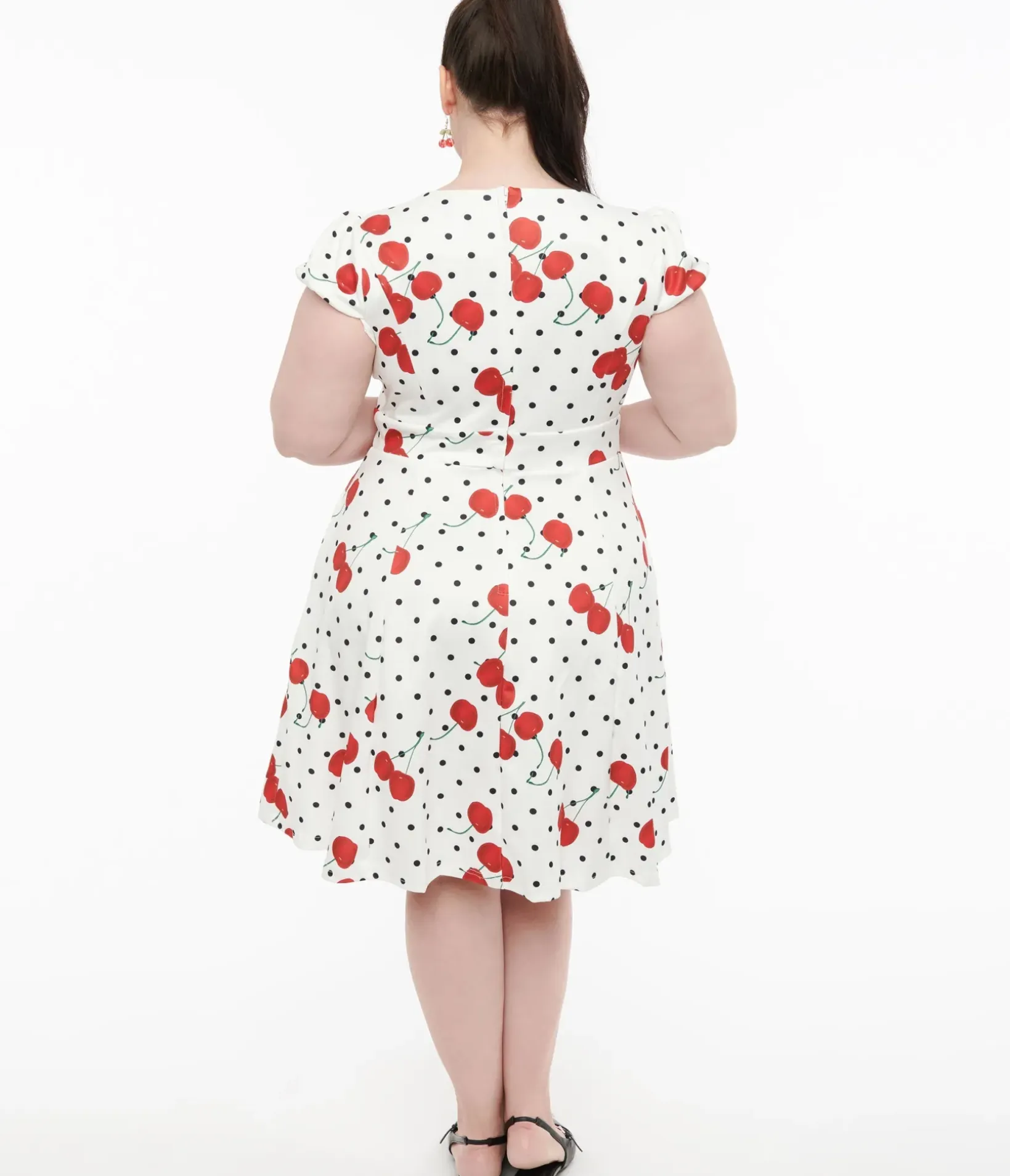 Unique Vintage Swing|Pocket Dresses>Dolly & Dotty 1950s White Polka Dot Cherry Swing Dress