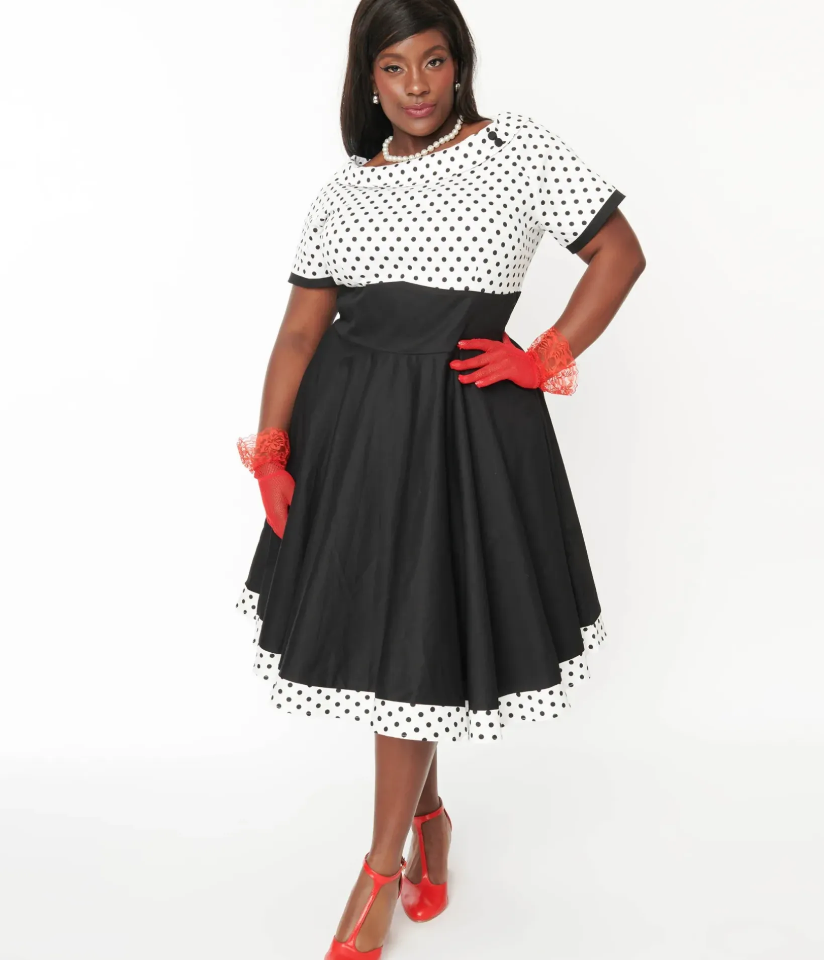 Unique Vintage Swing|Swing>Dolly & Dotty White & Black Polka Dot Retro Swing Dress