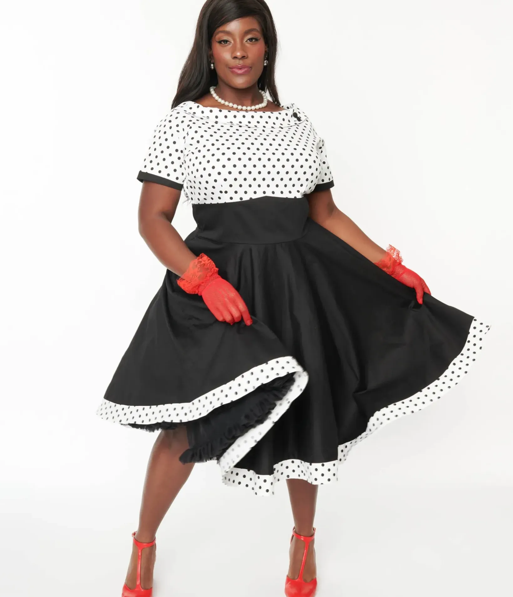 Unique Vintage Swing|Swing>Dolly & Dotty White & Black Polka Dot Retro Swing Dress