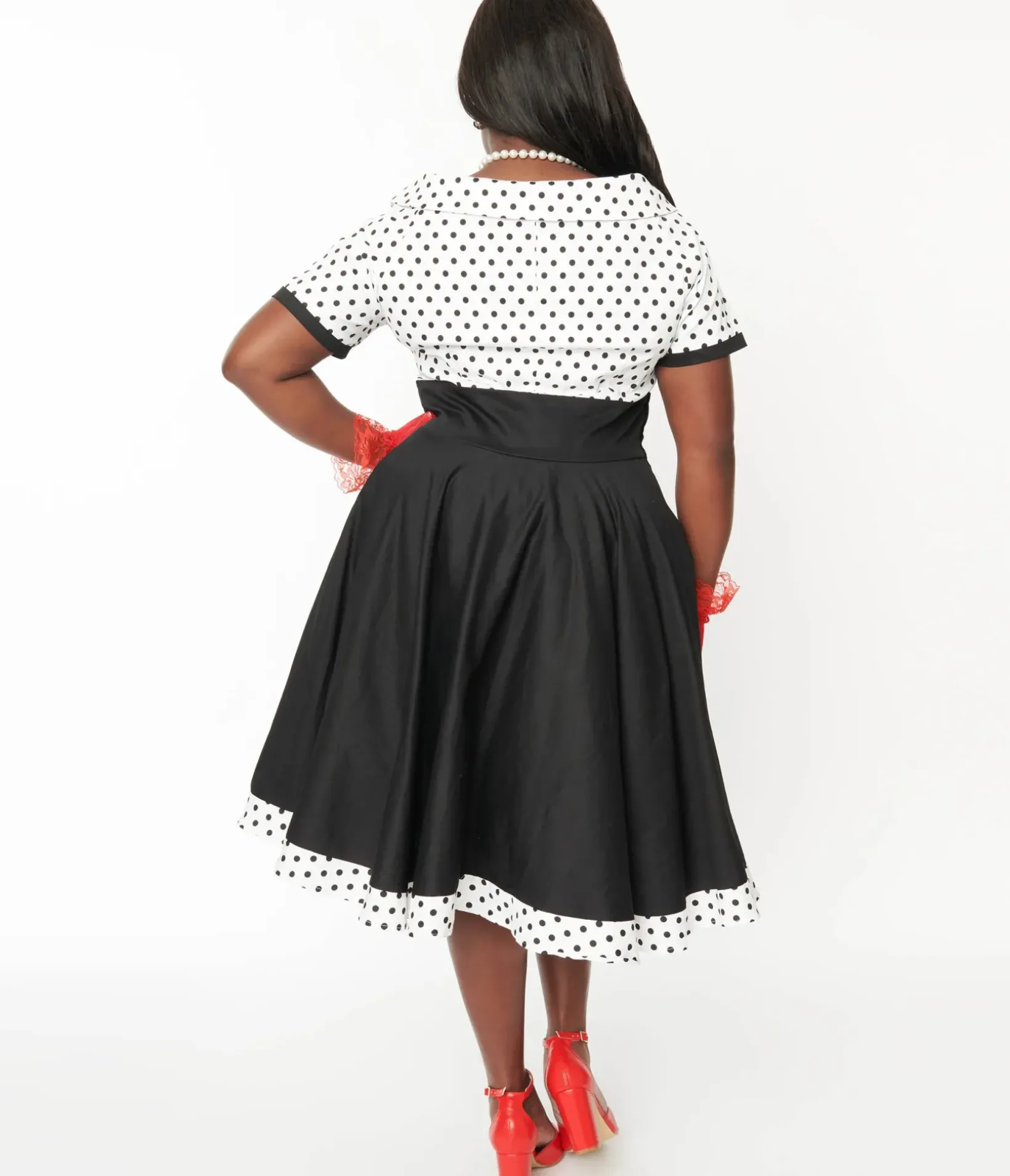 Unique Vintage Swing|Swing>Dolly & Dotty White & Black Polka Dot Retro Swing Dress