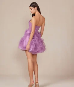 Unique Vintage Special Occasion|Prom Dresses>Dusty Lavender Ruffled Strapless A-Line Prom Dress