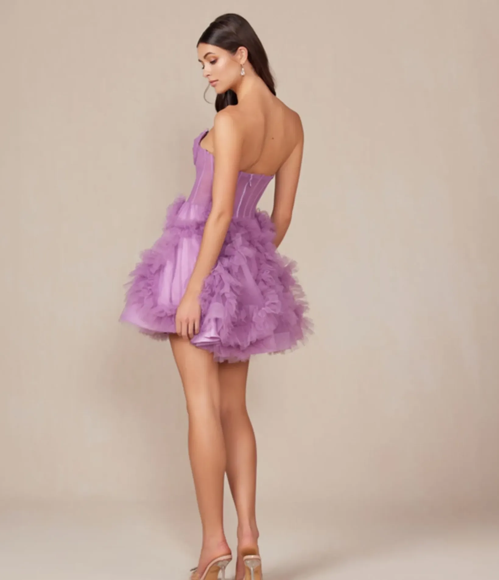 Unique Vintage Special Occasion|Prom Dresses>Dusty Lavender Ruffled Strapless A-Line Prom Dress