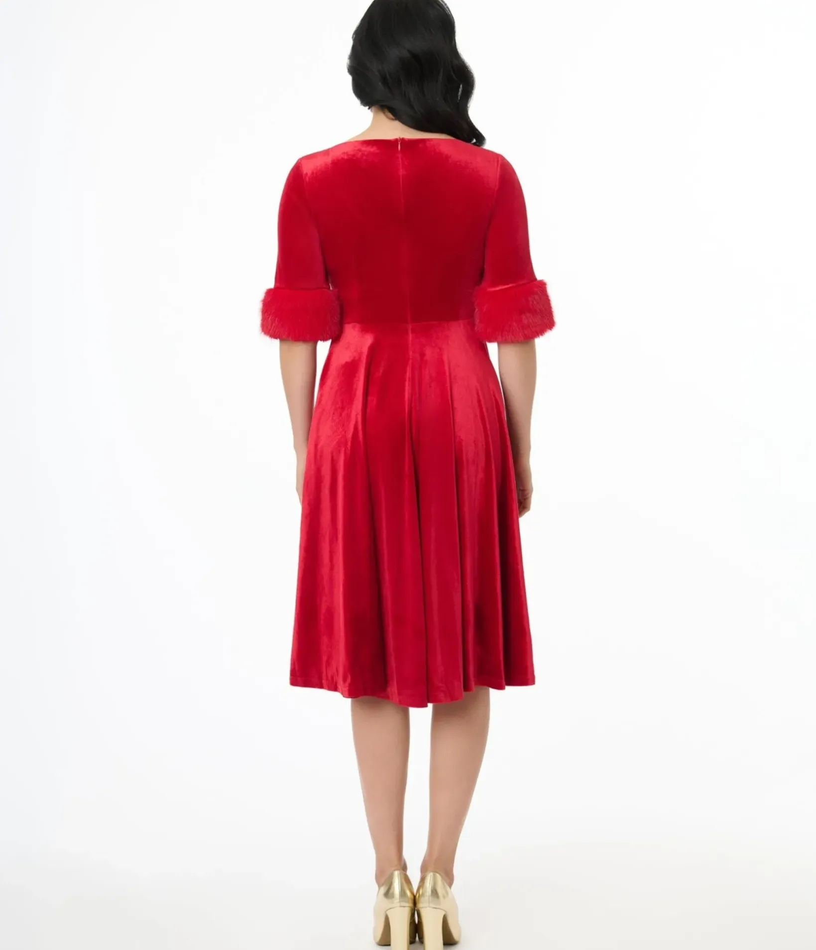 Unique Vintage Swing|Swing>Elle Rebel Red Velvet Princess Grace Swing Dress