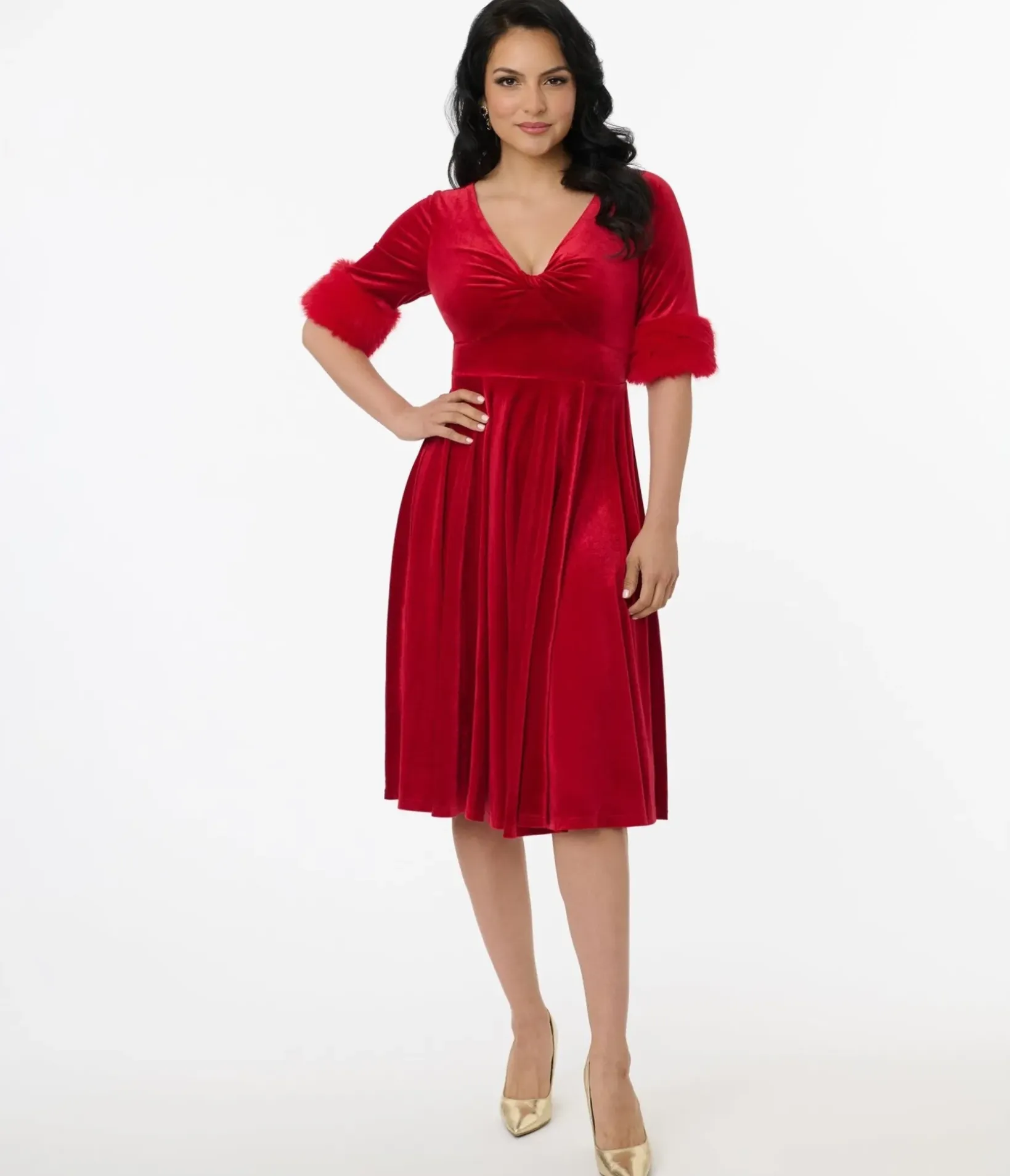 Unique Vintage Swing|Swing>Elle Rebel Red Velvet Princess Grace Swing Dress