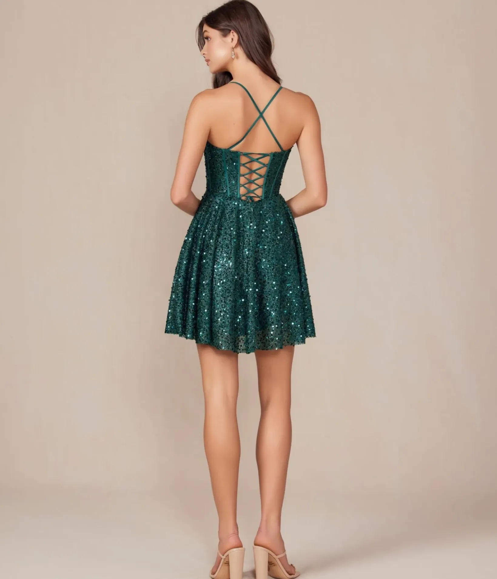 Unique Vintage Special Occasion>Emerald Sequin A-Line Prom Dress