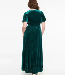 Unique Vintage Maxi|Everyday Dresses>Emerald Velvet Berenice Maxi Dress