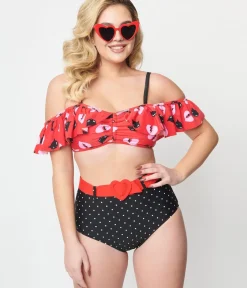 Unique Vintage Swim Bottoms>Emily The Strange x Black Pin Dot Swim Bottoms