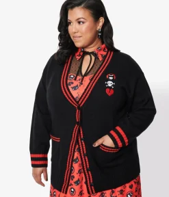 Unique Vintage Sweaters & Cardigans|All Things Black>Emily The Strange x Black & Red Long Cardigan