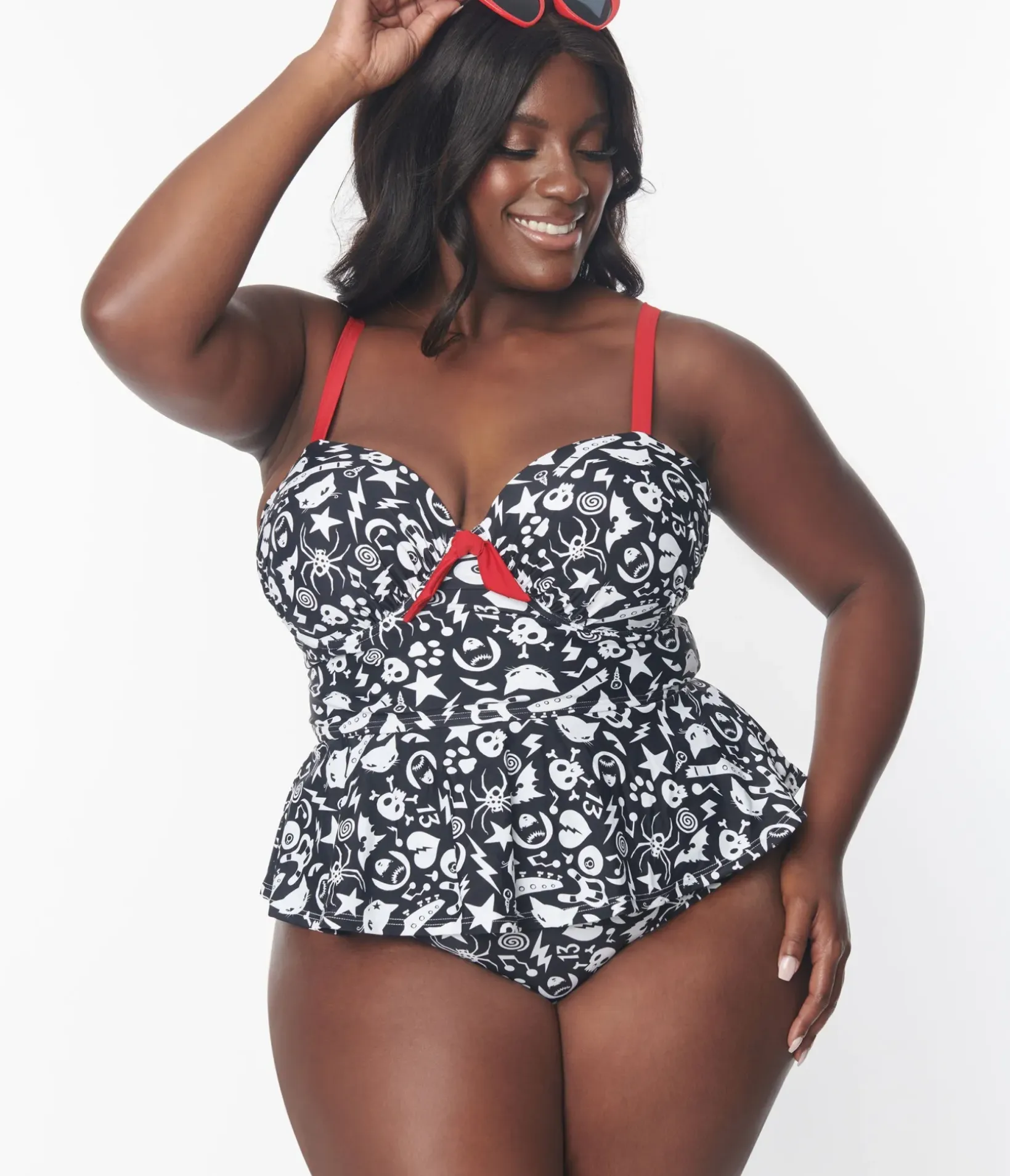 Unique Vintage Two Piece Swim|Swim Bottoms>Emily The Strange x Plus Size Black & White Daphne Pant