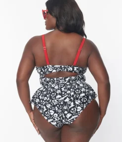 Unique Vintage Two Piece Swim|Swim Tops>Emily The Strange x Plus Size Black & White Tankini Swim Top