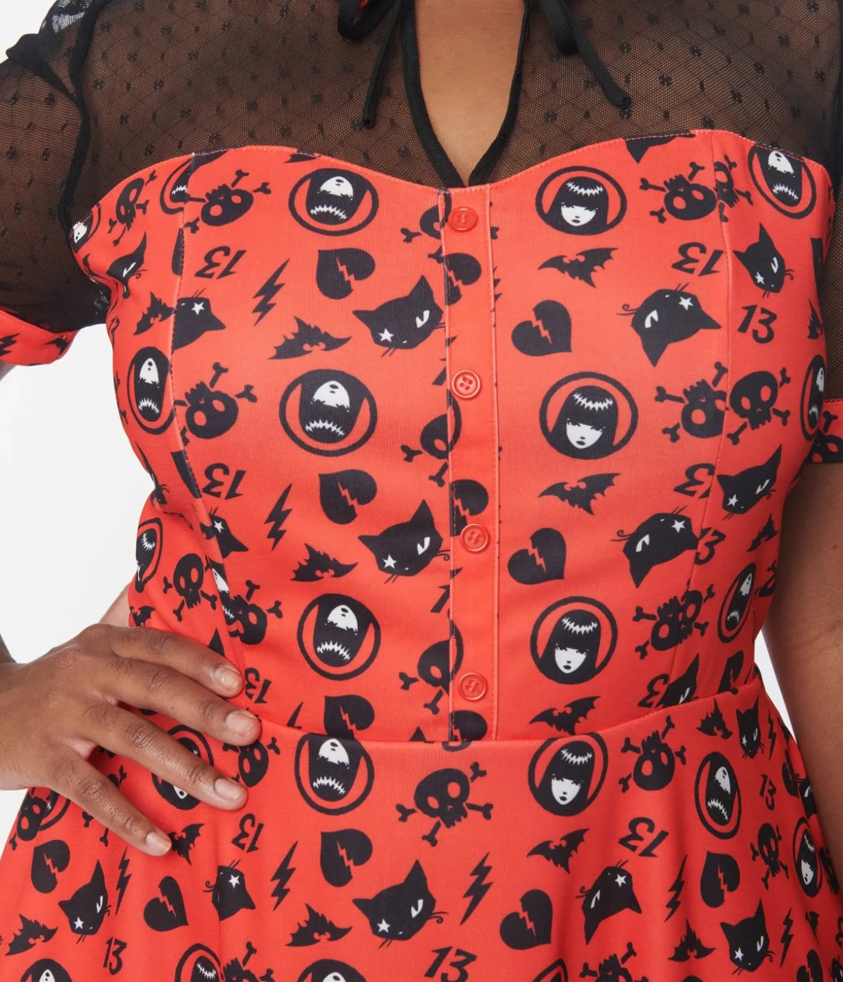 Unique Vintage All Things Red>Emily The Strange x Red & Black Mesh Fit & Flare Dress