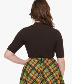 Unique Vintage Work Wear>Espresso Mock Neck Knit Top
