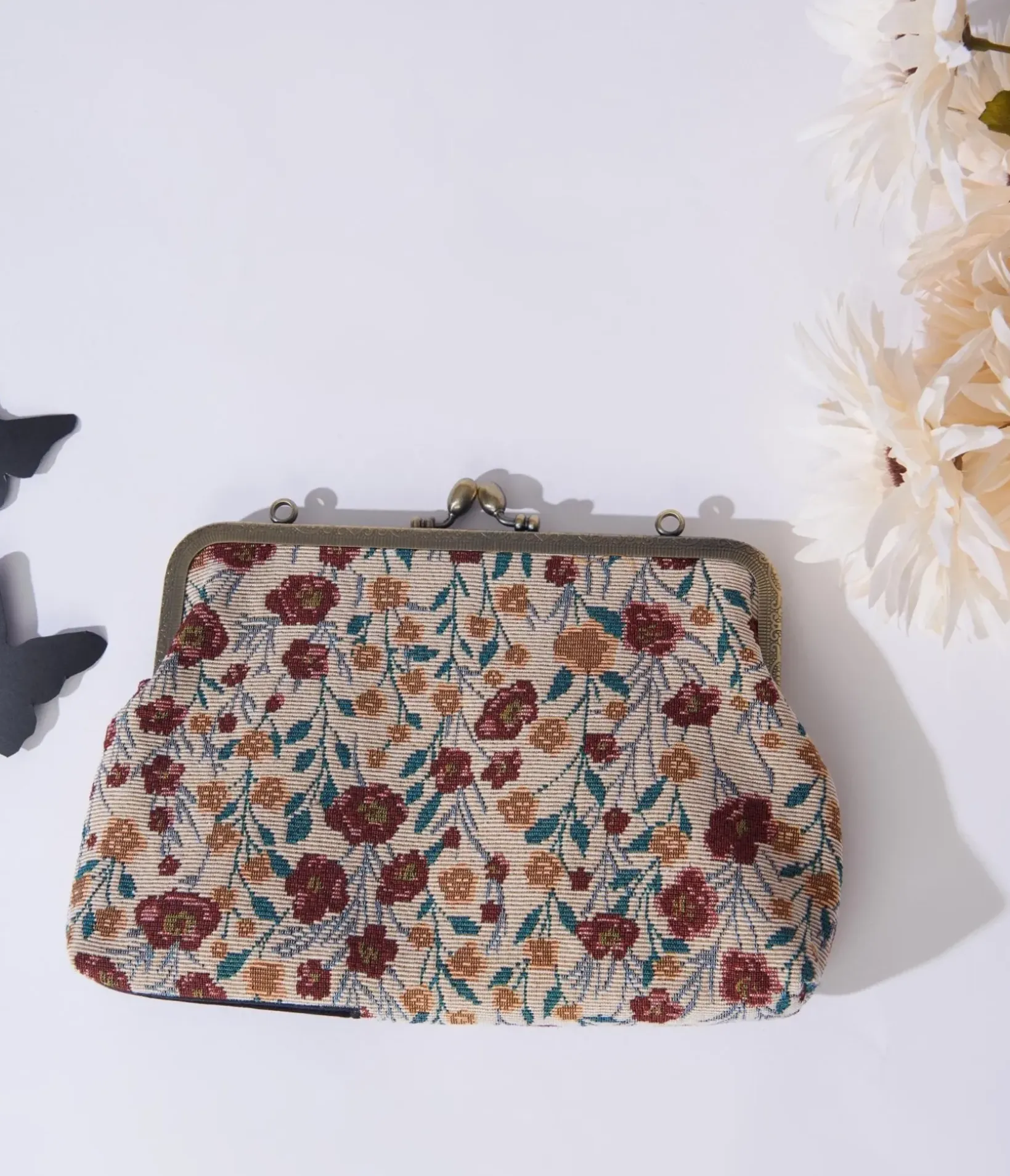 Unique Vintage Novelty Bags>Floral Black Cat Handbag