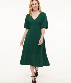 Unique Vintage Midi|Everyday Dresses>Forest Green Midi Dress