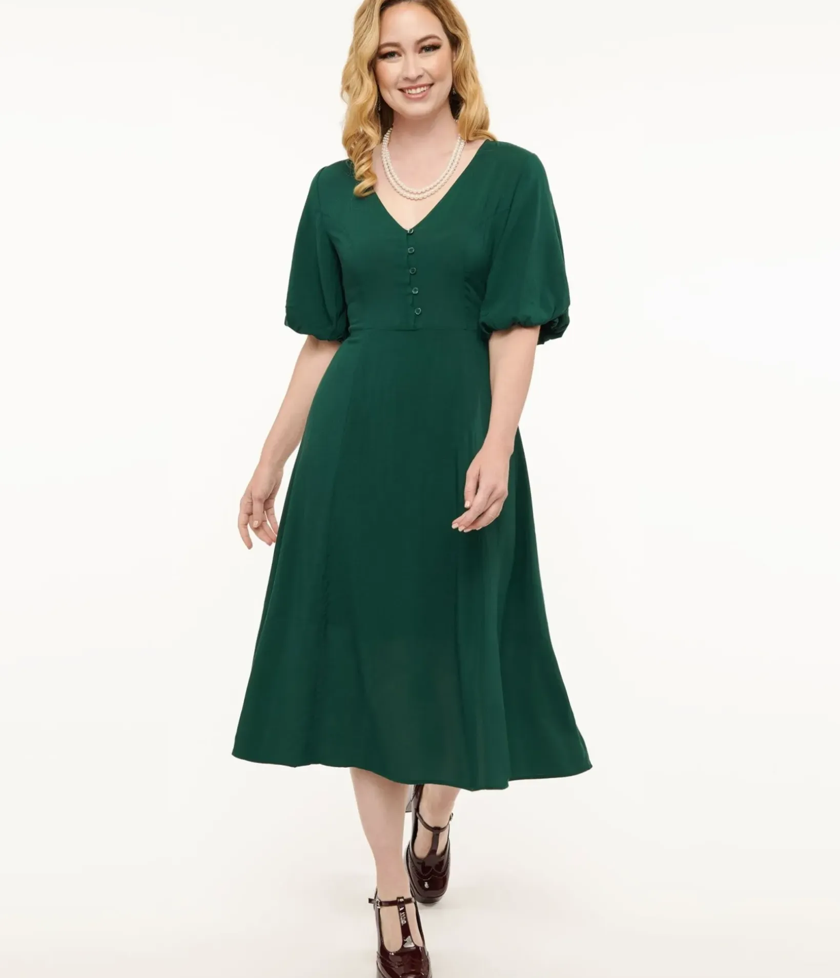 Unique Vintage Midi|Everyday Dresses>Forest Green Midi Dress