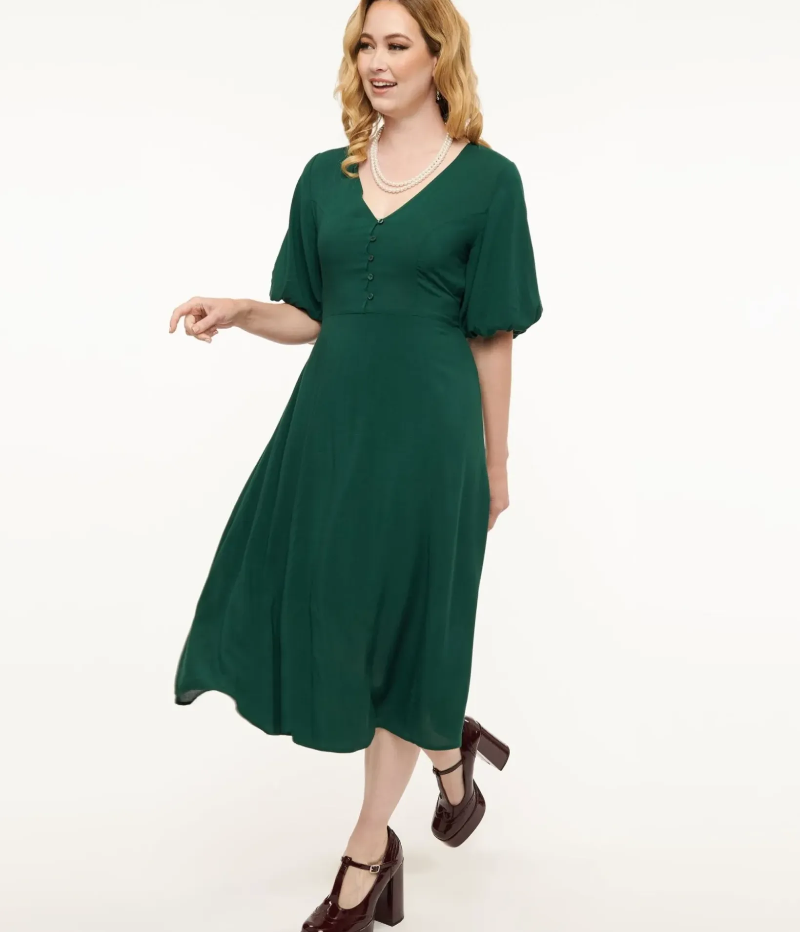 Unique Vintage Midi|Everyday Dresses>Forest Green Midi Dress