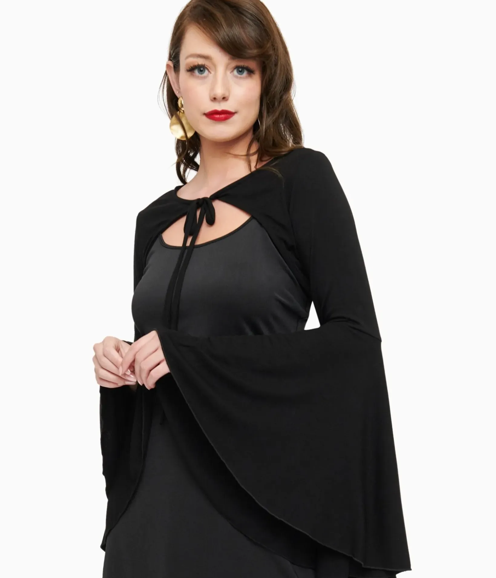 Unique Vintage All Things Black>Foxblood Black Bell Sleeve Bolero