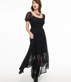 Unique Vintage Maxi|Midi & Maxi>Foxblood Black Sheer Mesh Lily Maxi Dress