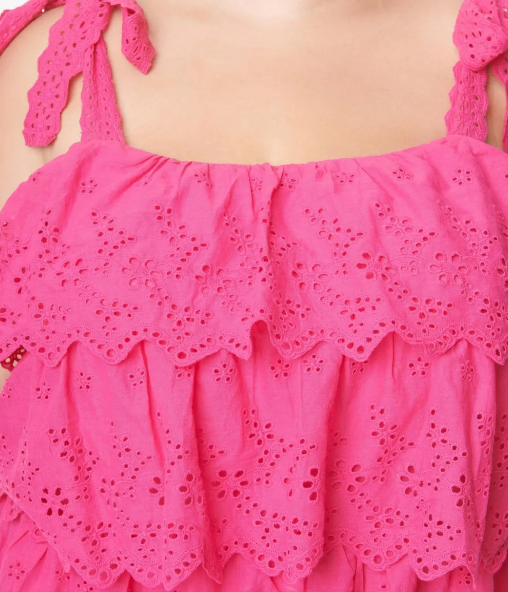 Unique Vintage Blouses>Fuchsia Tiered Eyelet Blouse