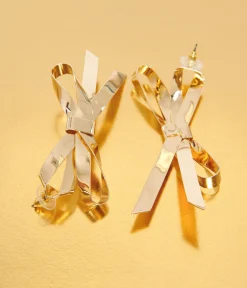 Unique Vintage Earrings>Gold Bow Drop Earrings