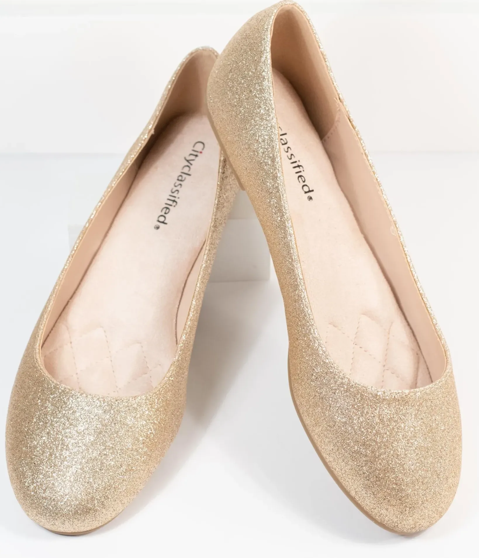 Unique Vintage Flats>Golden Glitter Ballet Flats